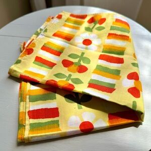 2 Vintage 70s Orange Green and Yellow Napkins Handkerchiefs 13.5 x 13.5 “ Square
